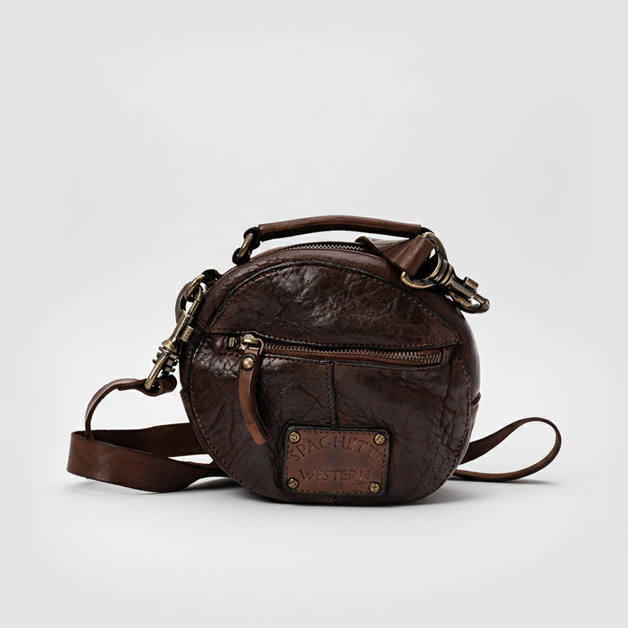 Spaghetti Western Swc168Brn Canteen Vintage Handmade Drum Dyed Genuine European Cowhide Leather Women Bag Western Handbag Purse