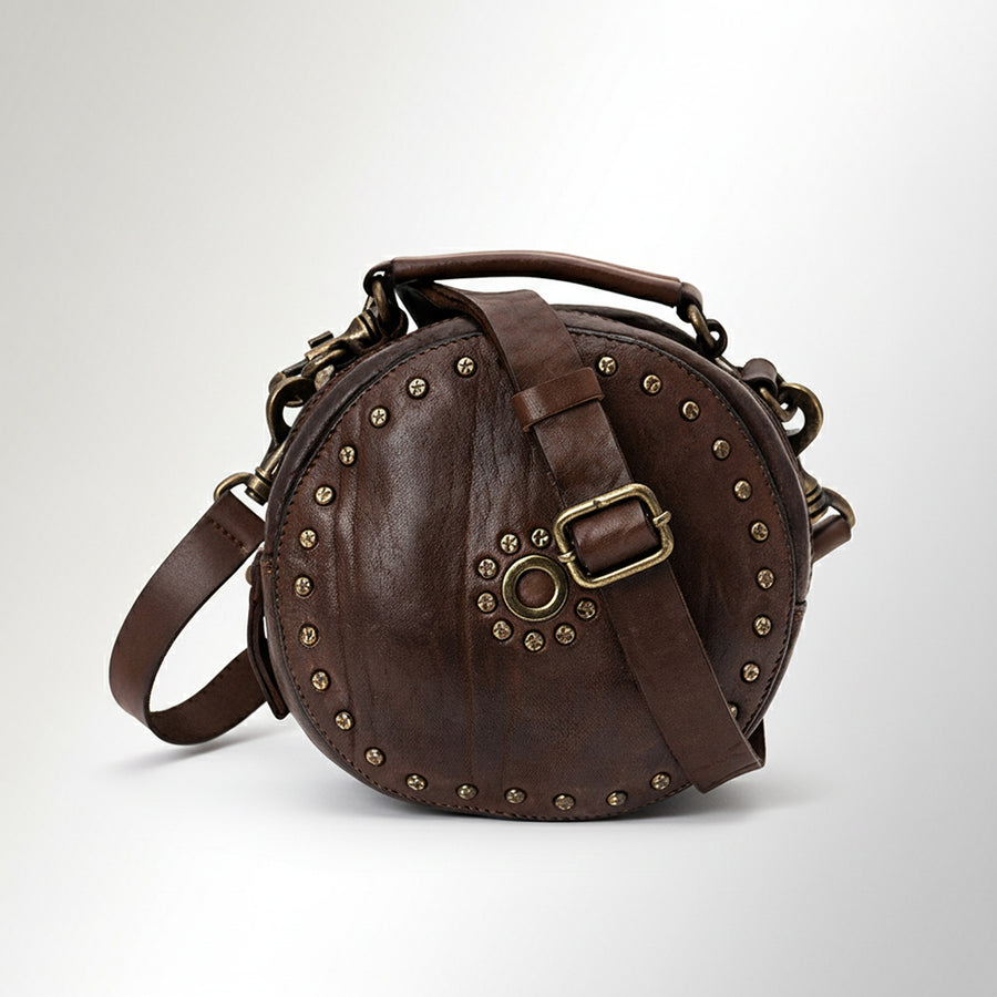 Spaghetti Western Swc168Brn Canteen Vintage Handmade Drum Dyed Genuine European Cowhide Leather Women Bag Western Handbag Purse