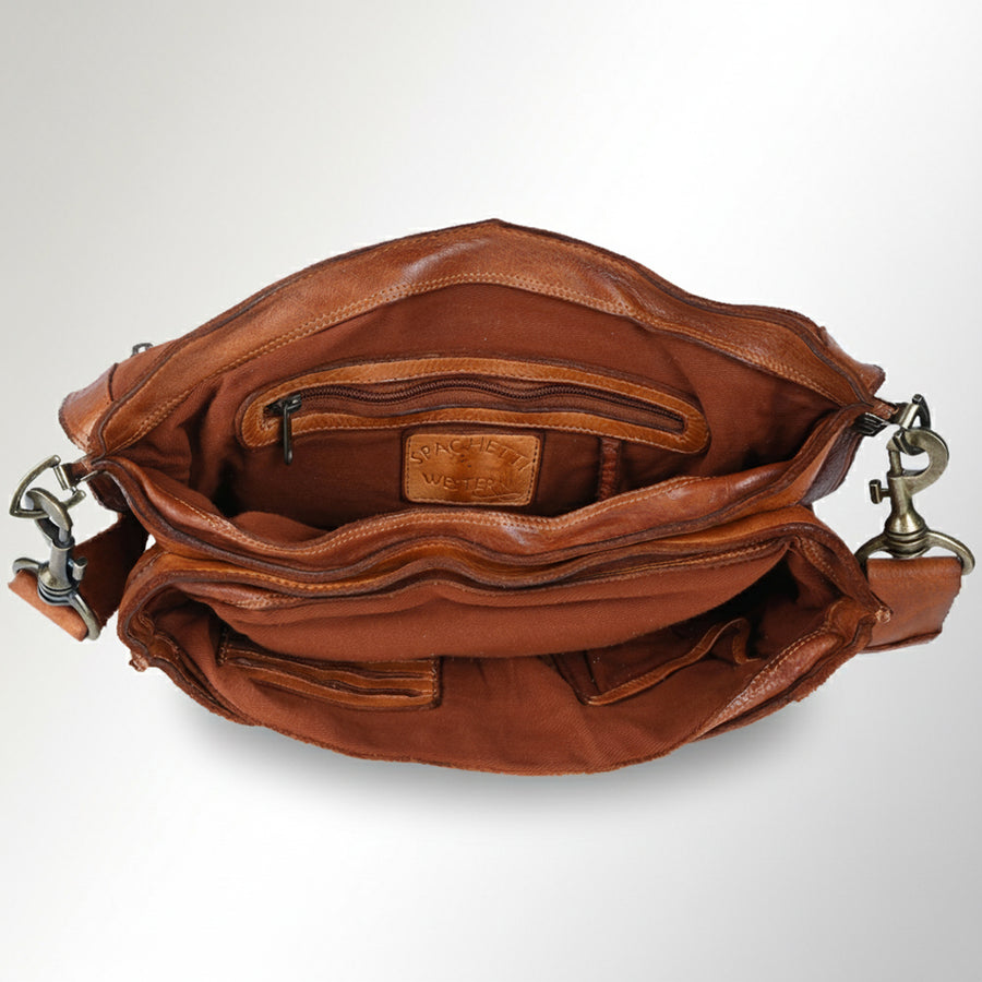 Spaghetti Western Swc171Tan Briefcase Vintage Handmade Drum Dyed Genuine European Cowhide Leather Women Bag Western Handbag Purse