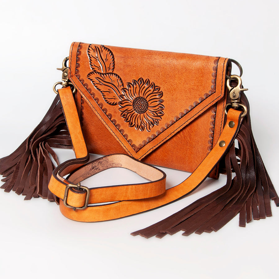 American Darling Hand Tooled Floral Carved Genuine Leather Envelope Bag - Uhorse
