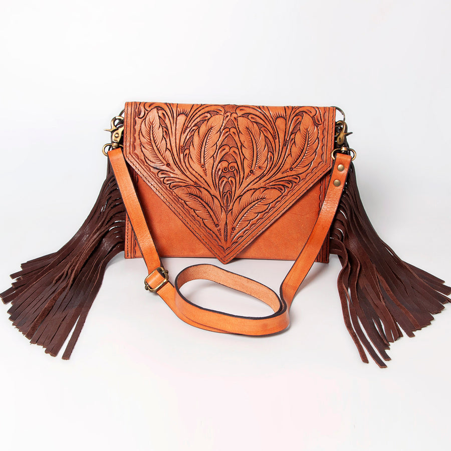 American Darling Envelope Hand Tooled Genuine Leather with Fringes Western Purse Accessories