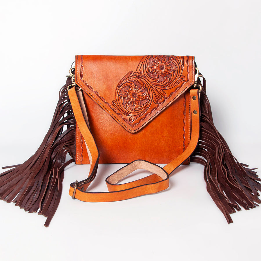 American Darling Envelope Bag Hand Tooled Genuine Leather with Fringes Western Purse Accessories