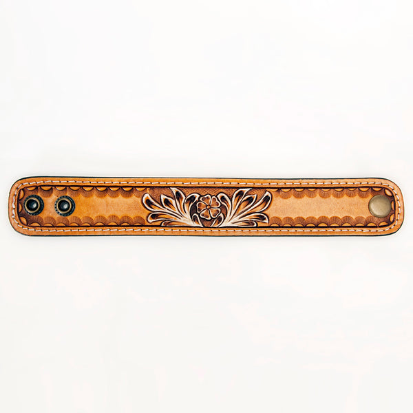 American Darling ADBRF148 Hand tooled carved Genuine Leather Bracelet by Hilason – Cowboy and equestrian accessories