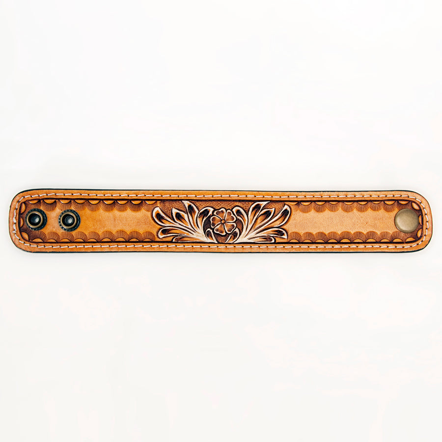 American Darling ADBRF148 Hand tooled carved Genuine Leather Bracelet by Hilason – Cowboy and equestrian accessories