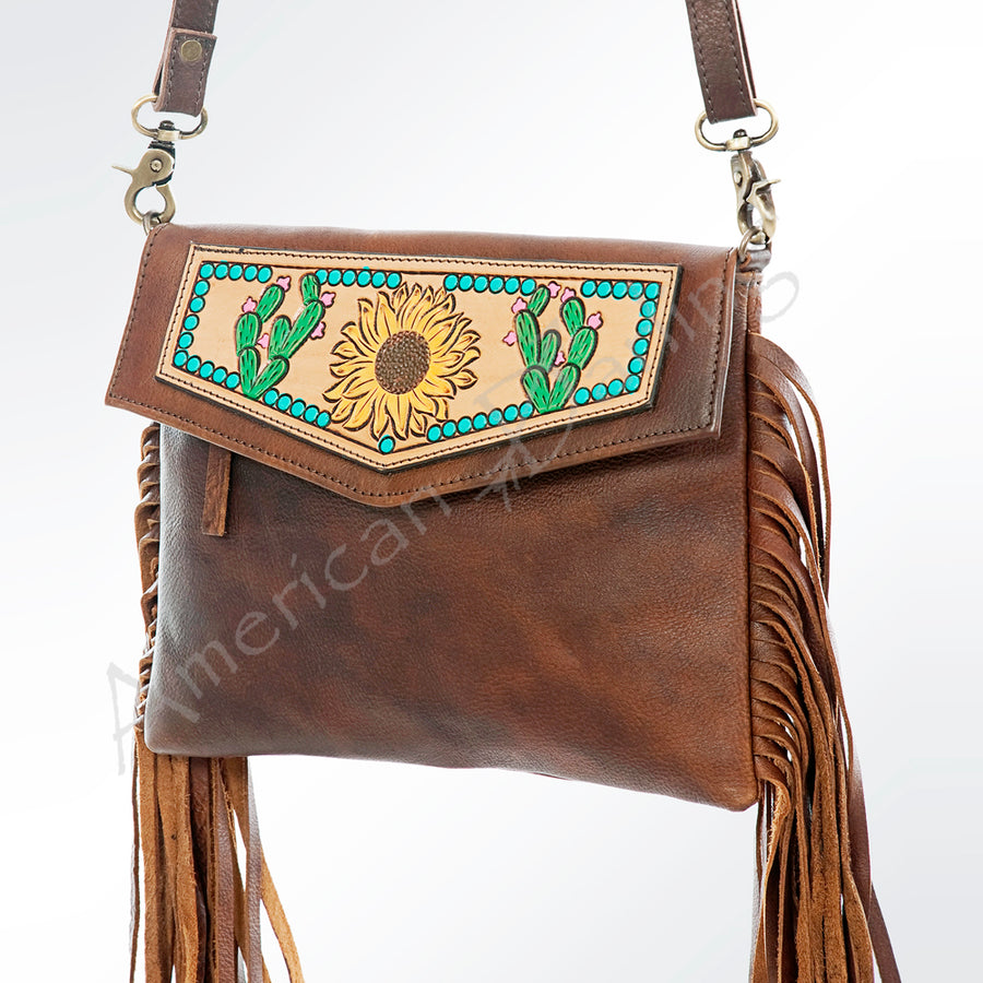 American Darling Hand Tooled Floral Carved Leather Fringe Envelope Bag - Uhorse
