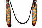 HILASON Western Horse Leather Headstall & Breast Collar Set Brown Sunflower