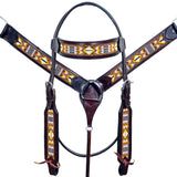 HILASON Western Horse Leather Headstall & Breast Collar Set Black Beaded