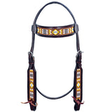 HILASON Western Horse Leather Headstall & Breast Collar Set Black Beaded