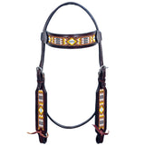 Hilason Western Horse Headstall Breast Collar Leather Beaded Inlay Brown
