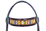 HILASON Western Horse Leather Headstall & Breast Collar Set Black Beaded