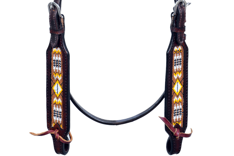 Hilason Western Horse Headstall Breast Collar Leather Beaded Inlay Brown