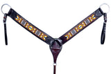HILASON Western Horse Leather Headstall & Breast Collar Set Black Beaded
