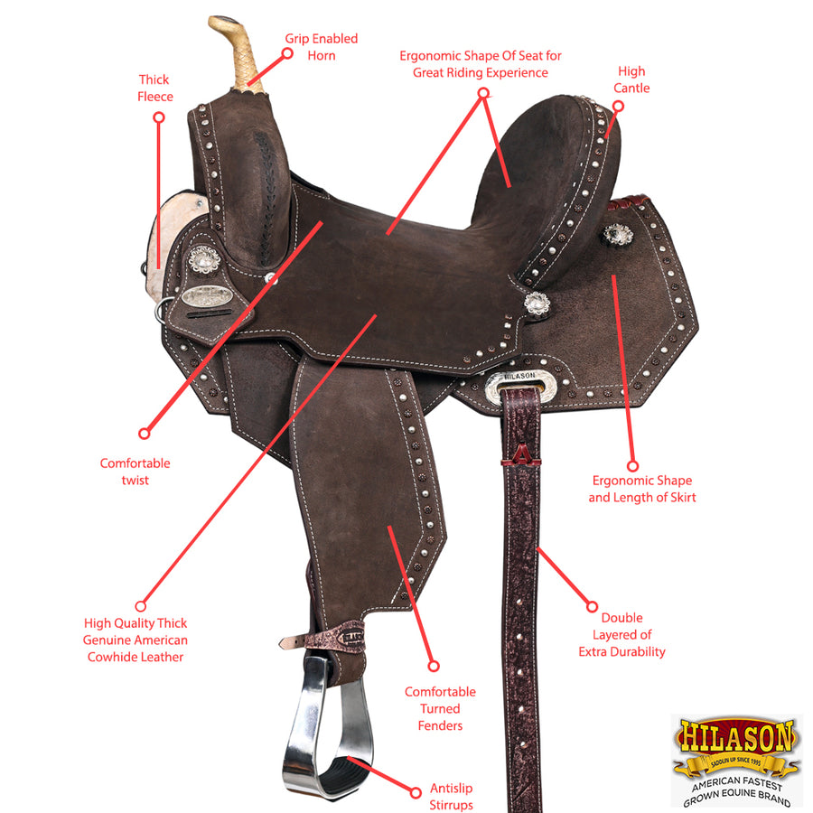 HILASON Flex Tree Western Horse Saddle in American Leather Barrel Trail | for Horses