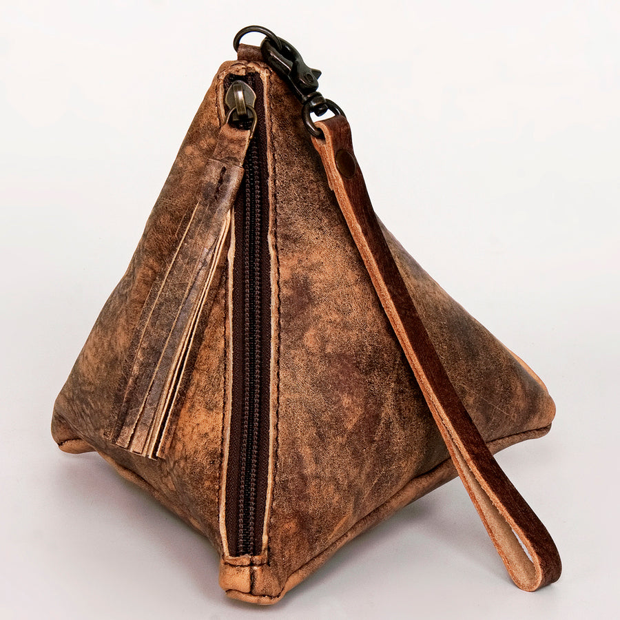 American Darling Wallet Bag Genuine Vegetable Tanned Leather Western Pyramid Purse with Wristlet Strap and YKK Zipper