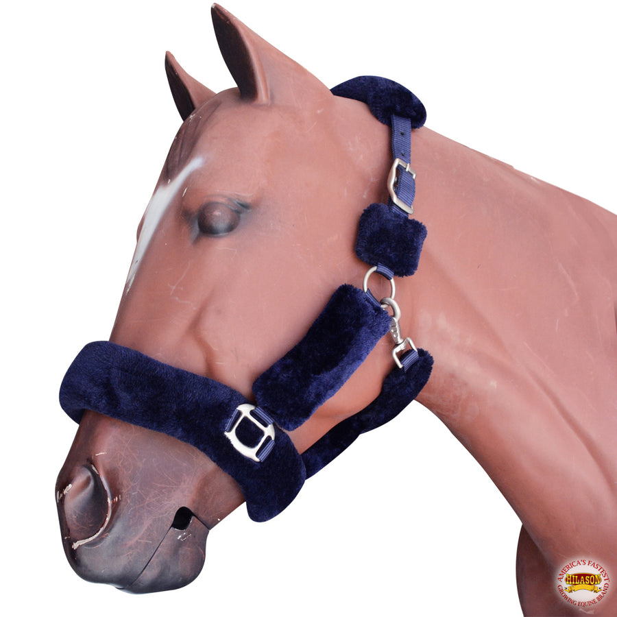 Medium Hilason Comfort Fleece Nylon Horse Halter Navy - Uhorse