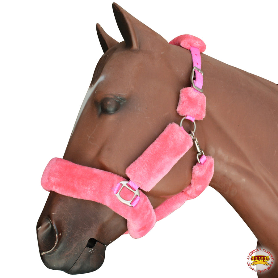 Large Hilason Comfort Fleece Nylon Horse Halter Pink - Uhorse