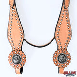 HILASON Western Horse Concho American Leather Headstall ‎Tan | for Horses