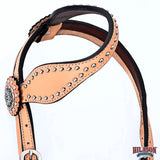 HILASON Western Horse Concho American Leather Headstall ‎Tan | for Horses