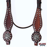 HILASON Western Horse Concho American Leather Headstall ‎Tan | for Horses