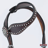 HILASON Western Horse Concho American Leather Headstall ‎Tan | for Horses