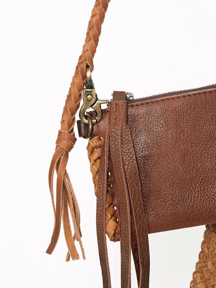 American Darling Small Cross body Bag, Genuine Vegetable-Tanned Leather Handbag with Braided Strap and Fringes, 4in X 6in