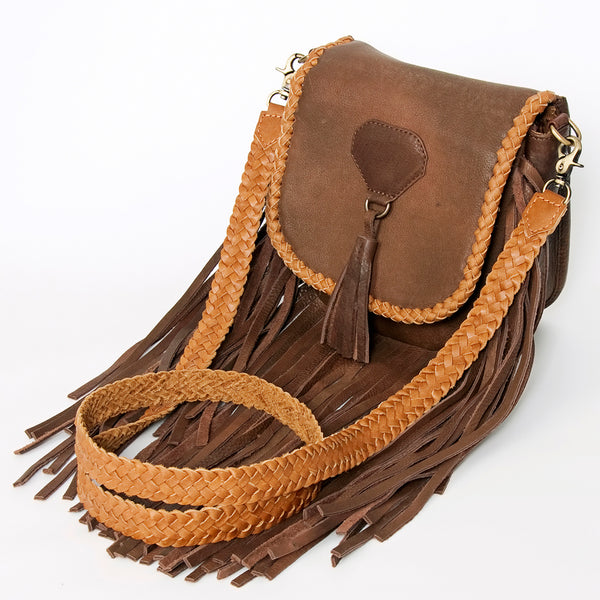 American Darling Handcrafted Leather Cross body Bag with Long Fringes and Braided Trim - Uhorse