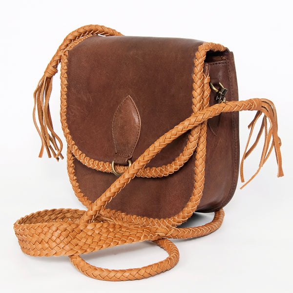 American Darling Handcrafted Leather Cross body Bag with Artisan Braided Trim - Uhorse