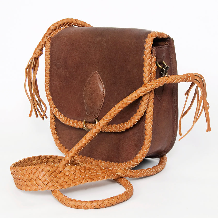 American Darling Handcrafted Leather Cross body Bag with Artisan Braided Trim - Uhorse