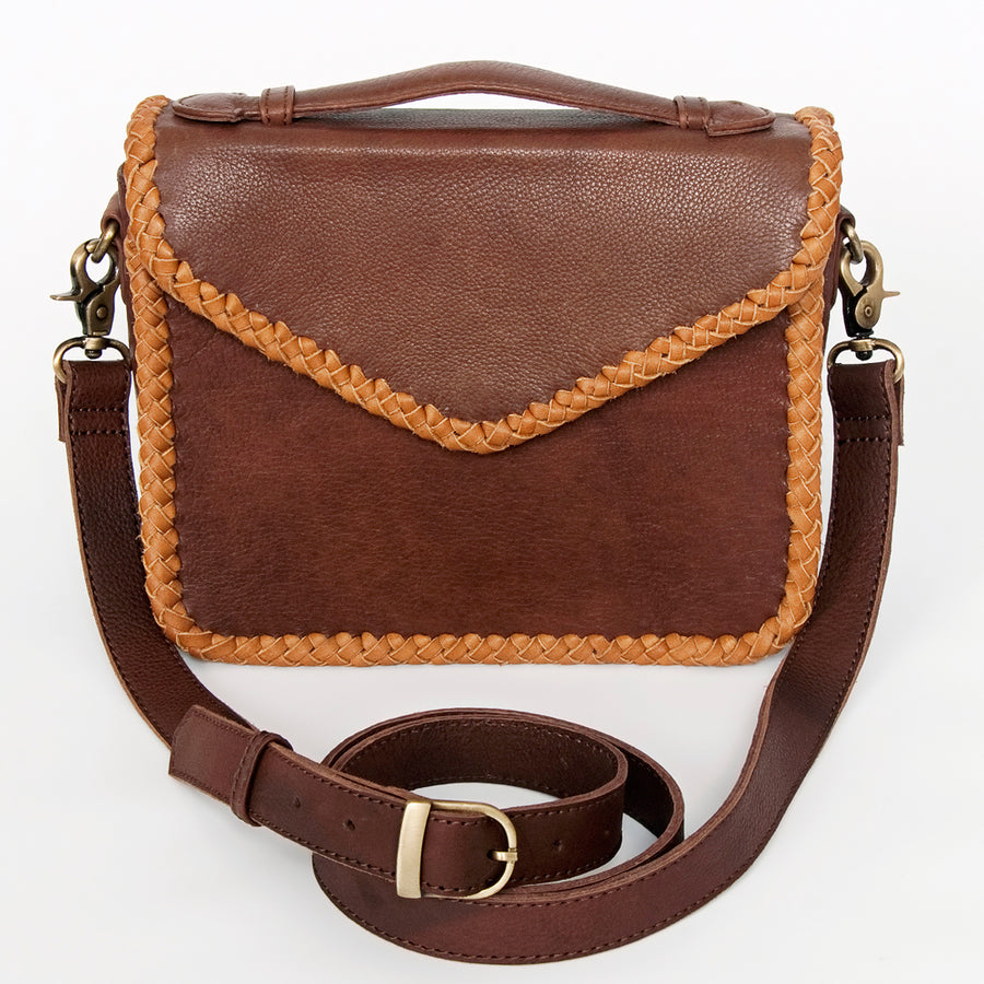 American Darling Envelope Bag, Handcrafted Genuine Vegetable-Tanned Leather Western Purse with Braided Detailing