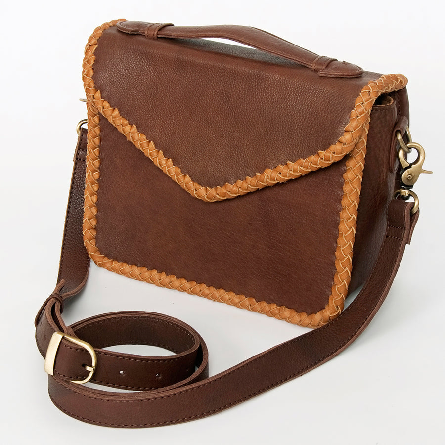 American Darling Handcrafted Leather Envelope Bag with Artisan Braided Trim - Uhorse