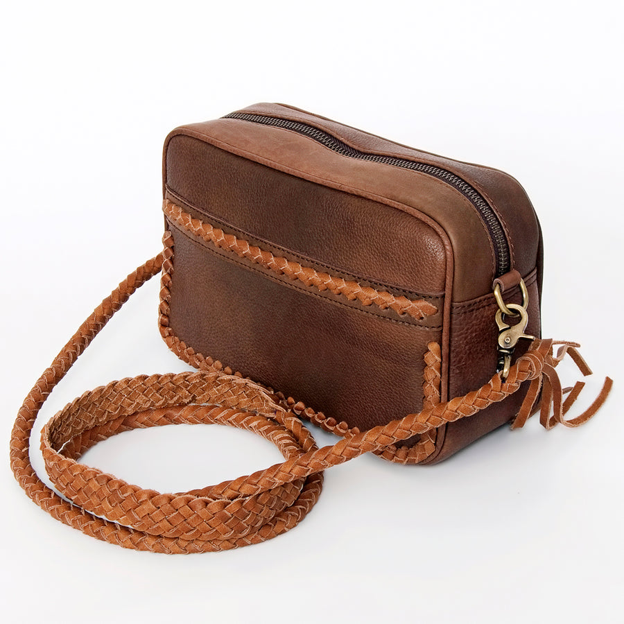 American Darling Handcrafted Leather Small Cross body Bag with Artisan Braided Trim - Uhorse