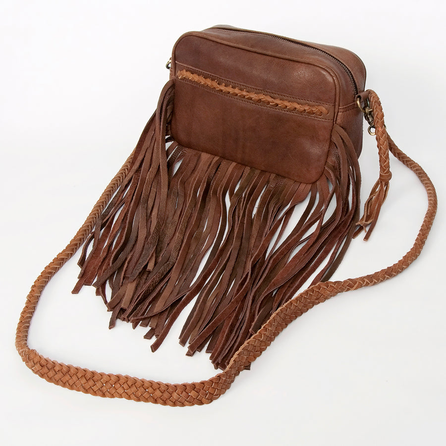 American Darling Handcrafted Leather Small Cross body Bag with Fringes and Braided Trim - Uhorse