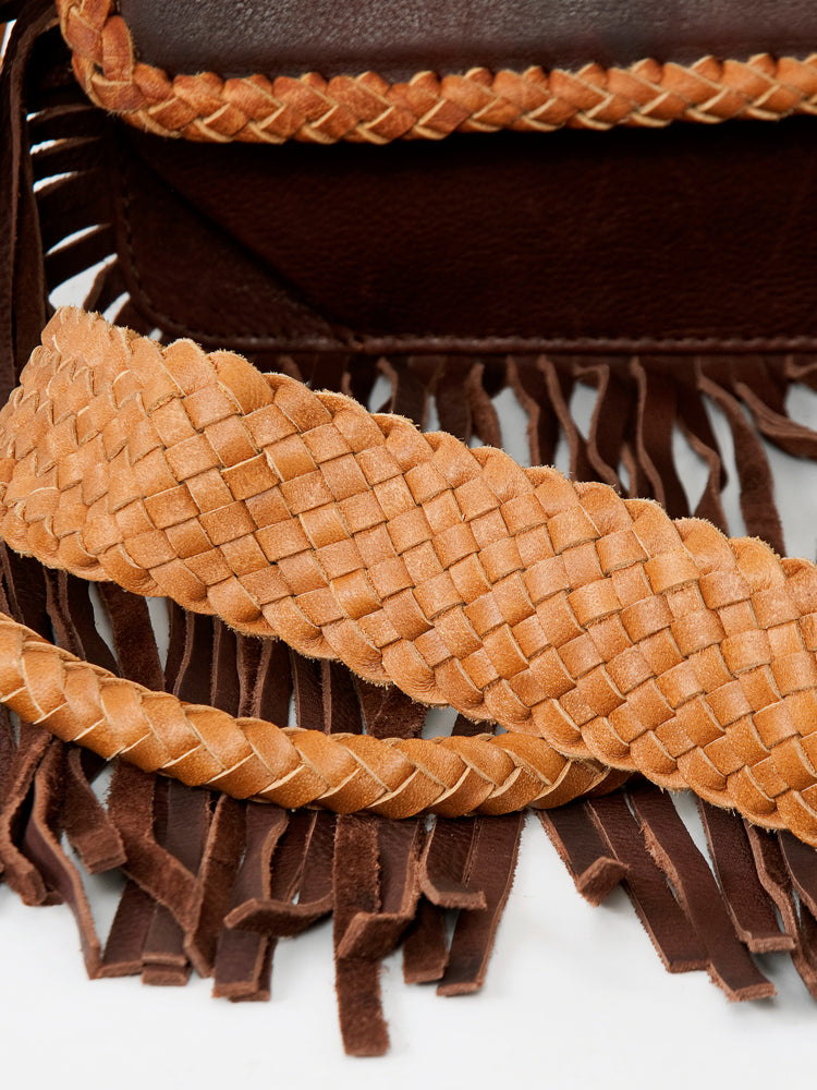 American Darling Cross body Bag, Genuine Vegetable-Tanned Leather Western Purse with Stone, Braided Trim & Long Fringes