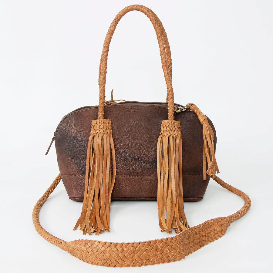 American Darling Speedy Bag, Handcrafted Genuine Vegetable-Tanned Leather Western Purse with Braided Handles & Fringes