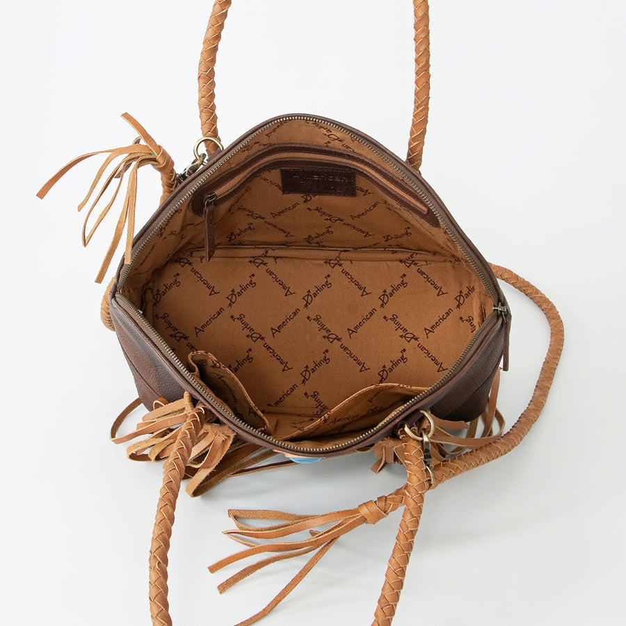American Darling Speedy Bag, Handcrafted Genuine Vegetable-Tanned Leather Western Purse with Braided Handles & Fringes