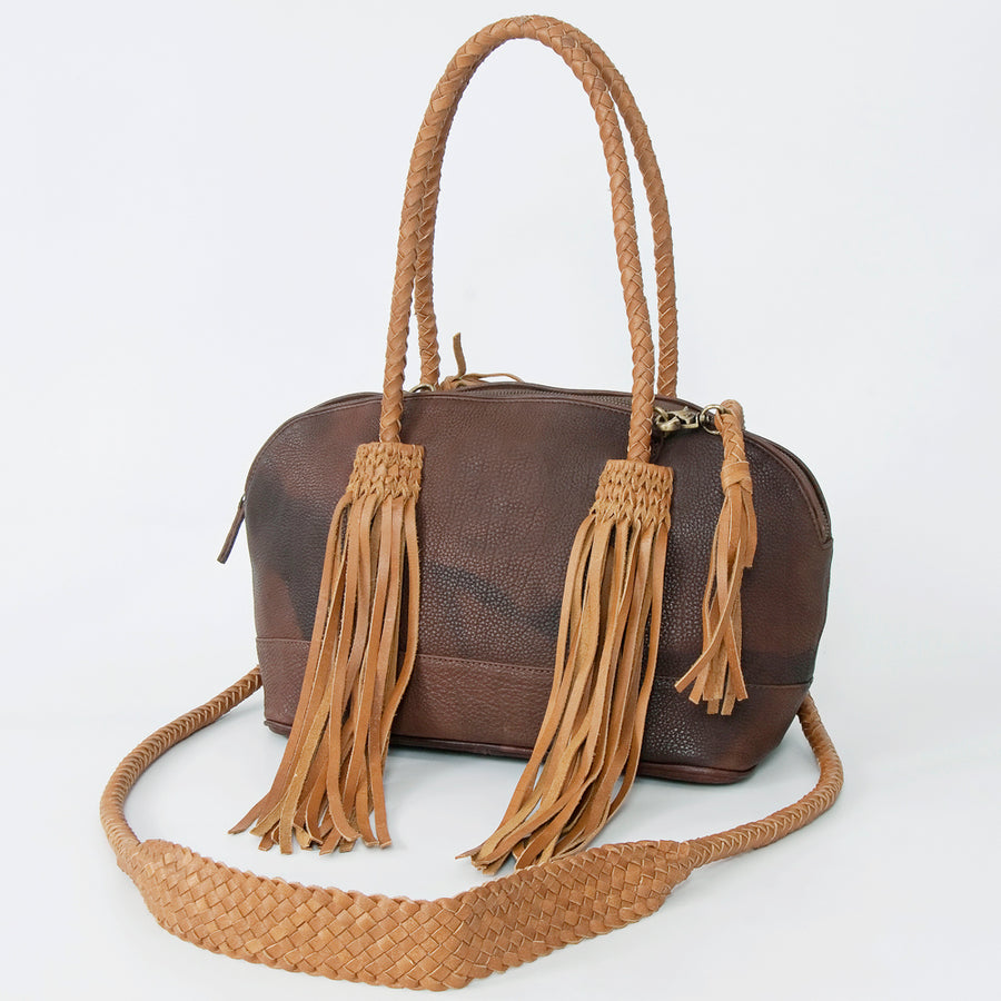 American Darling Handcrafted Leather Speedy Bag with Braided Handles and Fringes - Uhorse