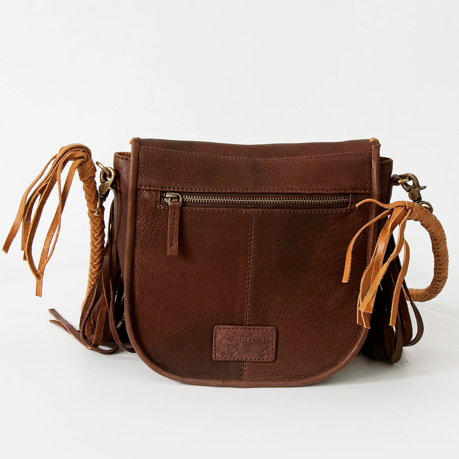 American Darling Cross body Bag, Genuine Vegetable-Tanned Leather, Braided Trim & Fringes, Western Handcrafted Handbag for Women