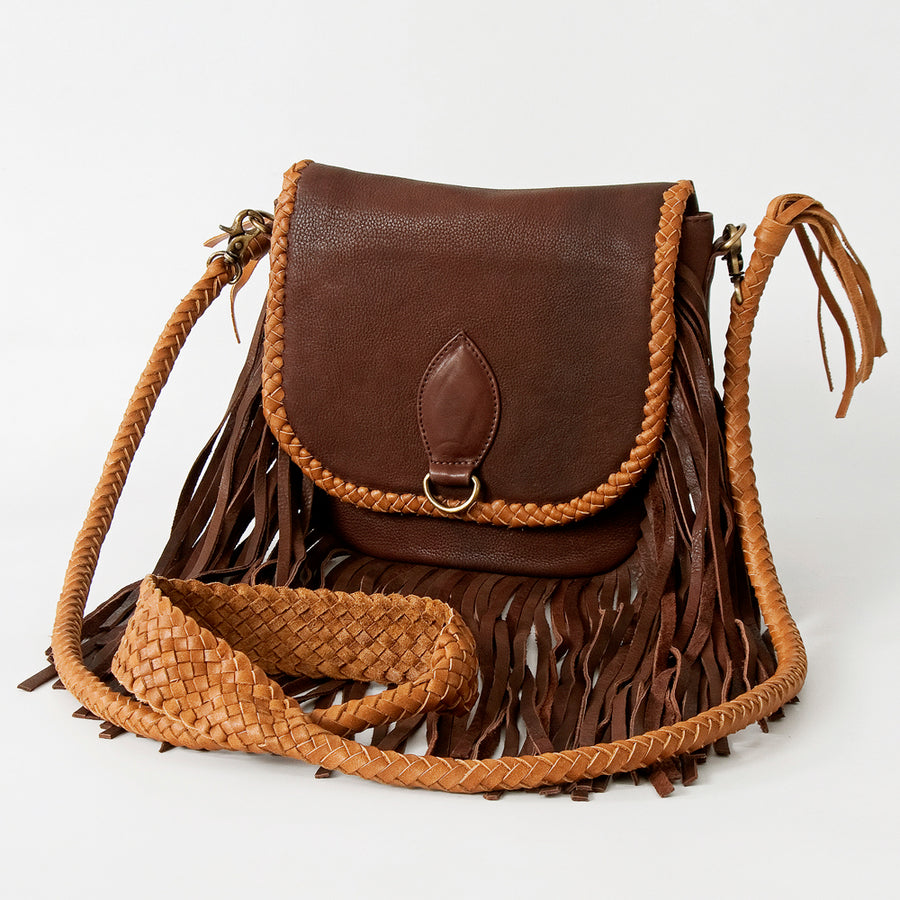 American Darling Western Leather Fringed Cross body Bag - Handcrafted Braided Leather Purse - Uhorse