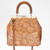 American Darling Vintage-Inspired Tooled Leather HandBag with Wooden Handle