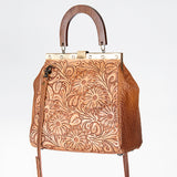 American Darling Vintage-Inspired Tooled Leather HandBag with Wooden Handle - Uhorse