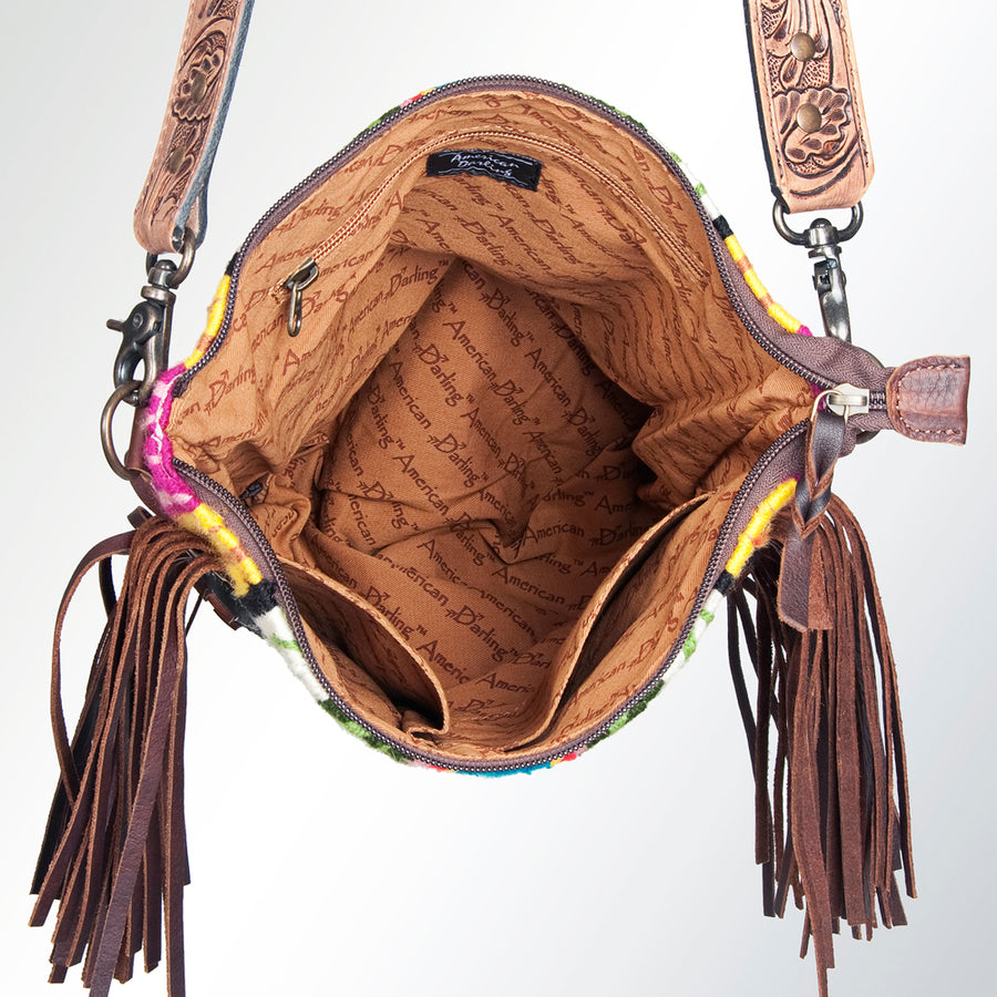 American Darling Large Cross body Bag Hand Tooled Saddle Blanket Genuine Leather Western Purse with Fringes & YKK Zipper
