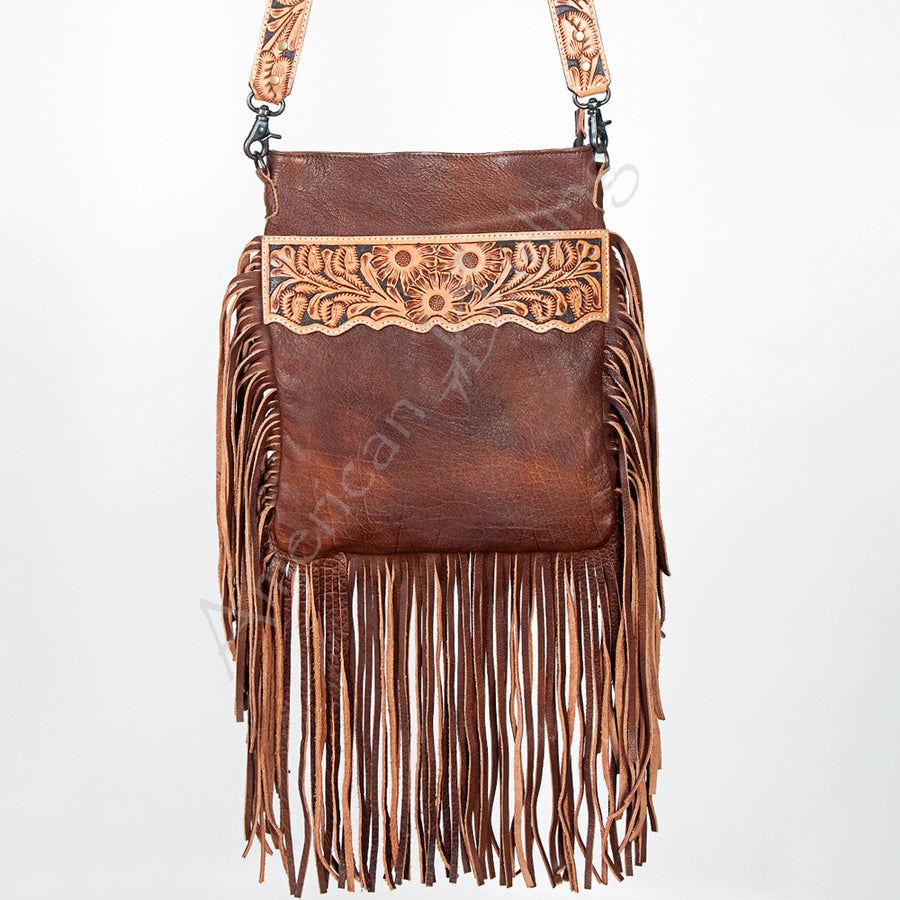American Darling Large Cross body Bag Hand Tooled Genuine Leather Western Purse with Fringes & YKK Zipper