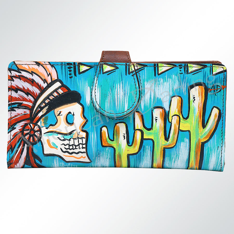 American Darling Wristlet Bag, Hand-Painted Genuine Leather, Western Vegetable Tanned Full Grain Leather Wallet Bag