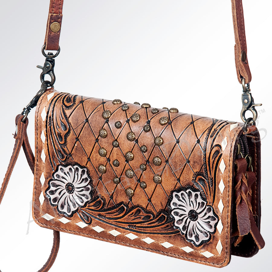 American Darling Hand Tooled Leather Organiser Bag - Hilason