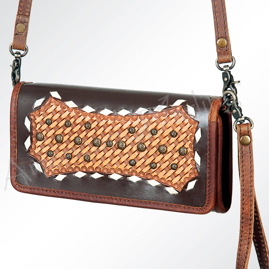 American Darling Hand Tooled Floral Leather Western Wallet Bag - Hilason