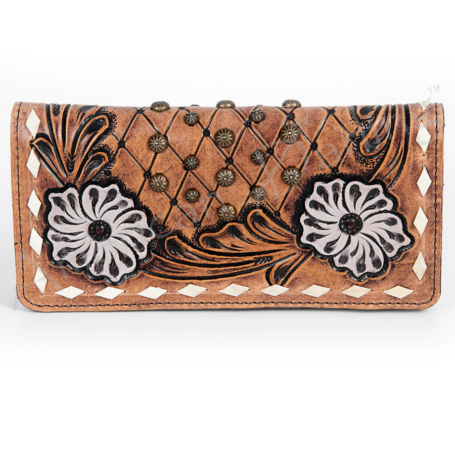 American Darling Western Clutch Bag Hand Tooled Floral Carved Genuine Vegetable Tanned Leather Purse with YKK Zipper