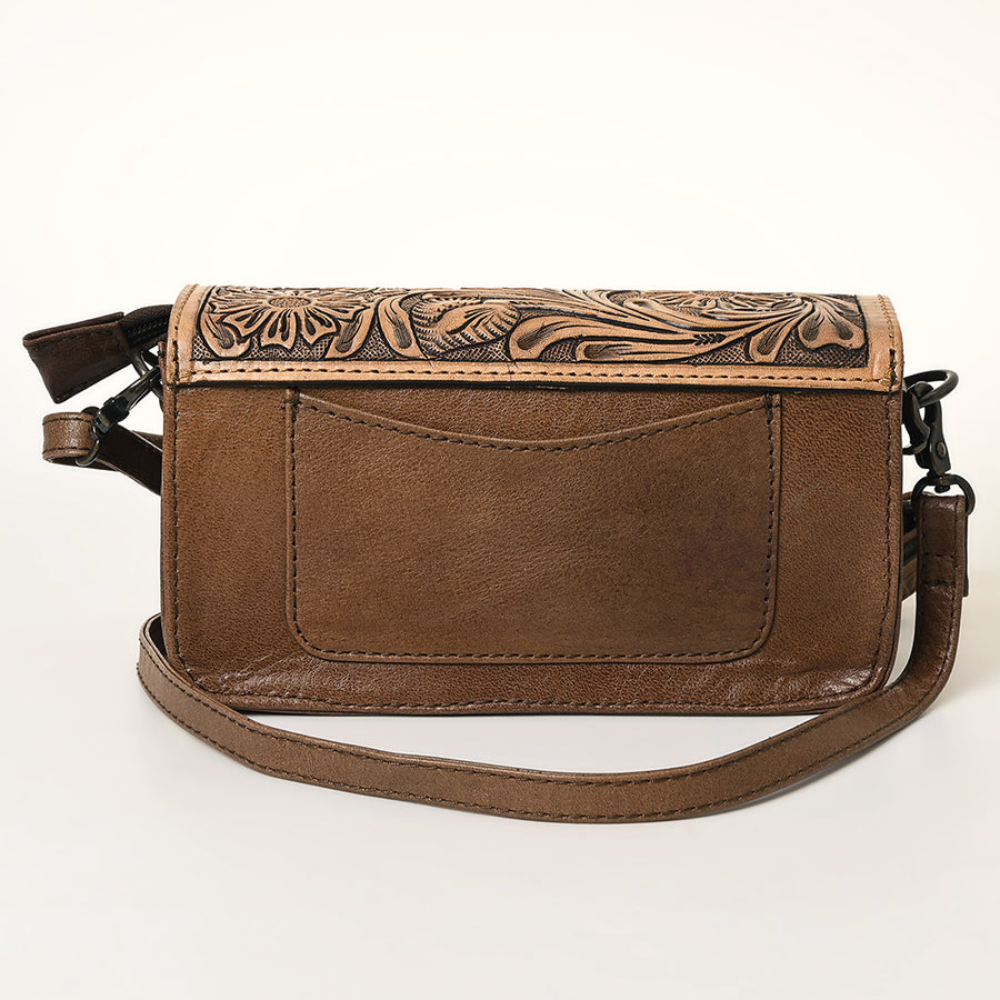 American Darling Wallet Bag Hand Tooled Floral Carved Cowhide Genuine Leather Western Purse with YKK Zipper