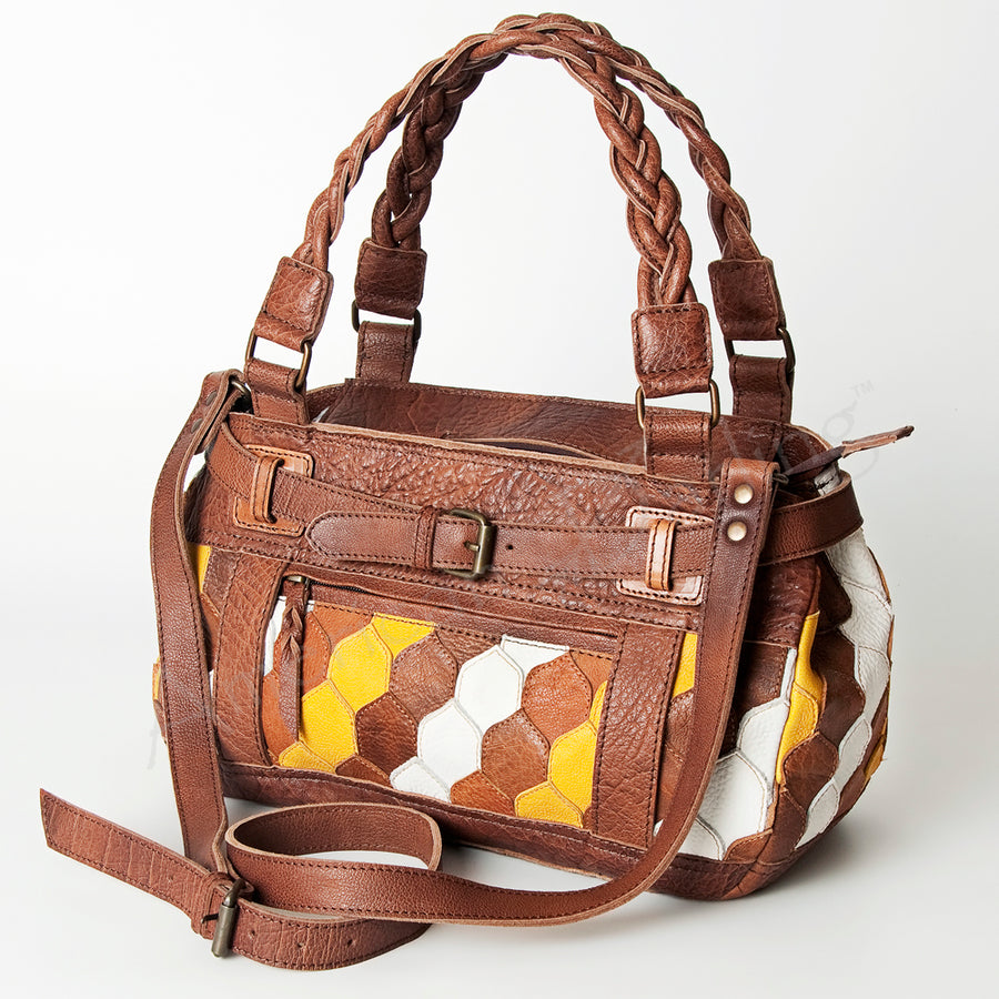 American Darling Handcrafted Western Leather Tote Bag with Braided Handle - Uhorse