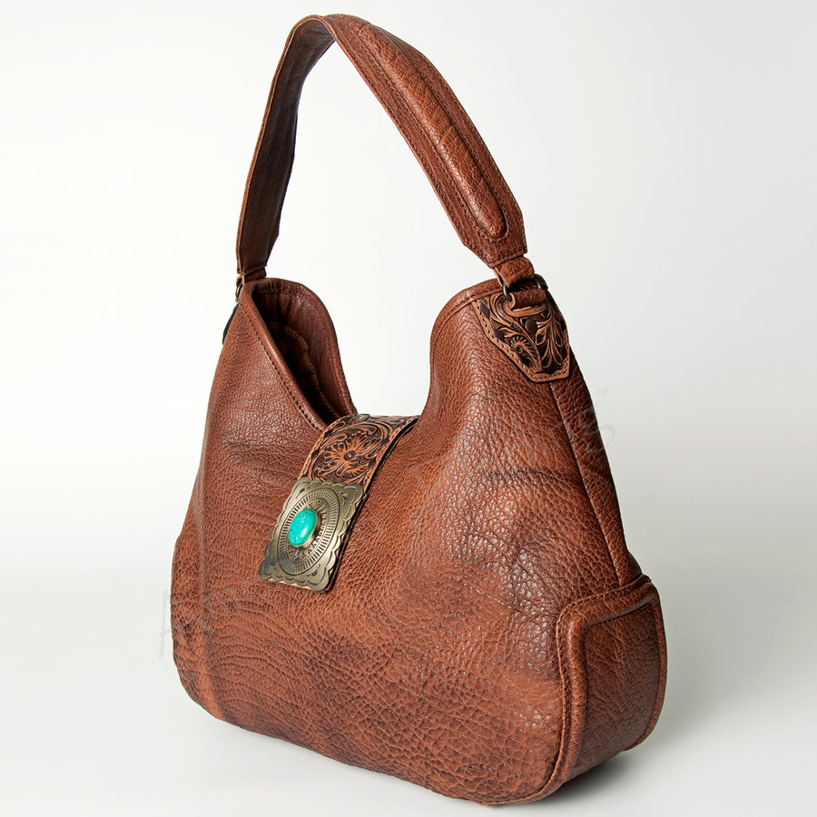 American Darling Hand Tooled Floral and Hair-On Cowhide Western Leather Hobo Bag - Uhorse
