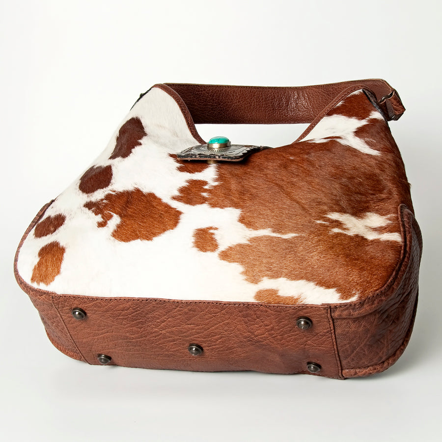 American Darling Hobo Bag Hand Tooled Floral Carved Cowhide Genuine Leather Western Purse with Turquoise Concho & YKK Zipper